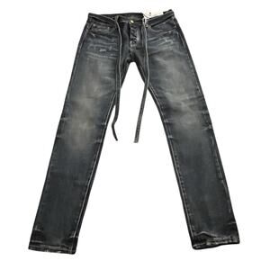 MNML M304 Jeans Button Fly Size 34 Blue Denim With Denim Belt Streetwear NWOT